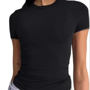 Europe Women’s Casual Short Sleeve Summer Shoulder Crew Neck Regular Spandex Polyester T-shirt Set Breathable Quick Dry