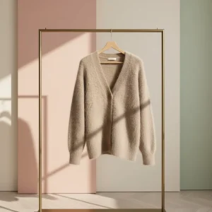 European American Autumn Winter Women’s Mink Knitted Cardigan Casual Loose Long Sleeve V-Neck Sweater Coat Front Logo