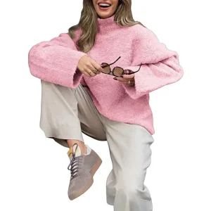 European American Casual Long Sleeve Pullover Coat Sweater Women’s O-Neck Solid Color Winter Women’s Casual T-shirts