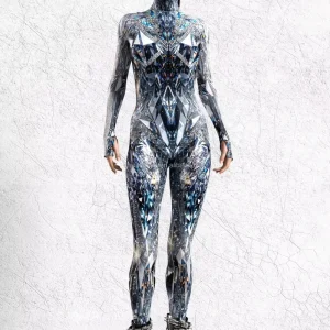 European American Halloween Bodysuit 3D Digital Print Tight Cosplay Outfit for Adults