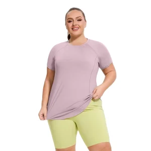 European American Large Size Loose Fitting Women’s Sports T Shirts Spandex Polyester Quick Drying Breathable Slimming