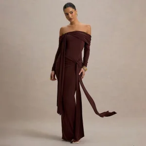 European American New Women’s Summer Natural Front Casual Strapless Off Shoulder Long Sleeve Solid Satin Dress