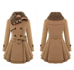 European American Slim Long Women Coats Double Breasted Trench Coat Fashion Winter Clothes