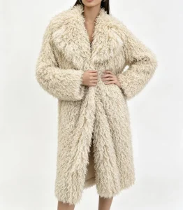 European American Style Cross-Border Women’s Faux Wool Warm Eco-Friendly Trendy Fur Coat Shearing Long Length Woven Technique