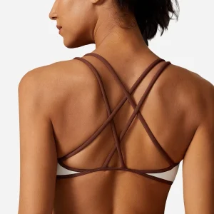 European American Style High Support Sweat Wicking Sports Bra Spaghetti Straps Color Blocking Design for Women’s Running Yoga