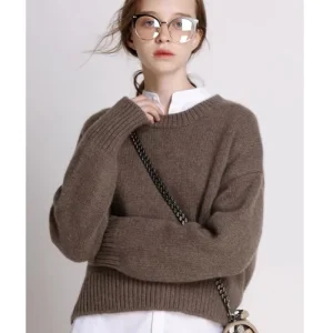 European American Style Solid Thick 100% Cashmere Women’s Casual Plus Size Autumn Winter Loose Short Neck Wool Knit Sweater
