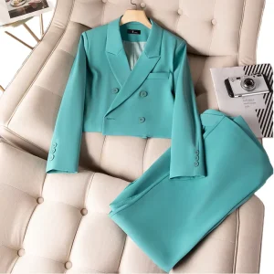 European American Style Women’s Suit Sets Regular Fit Elegant Coat Button Decoration Solid Color Pants 100% Polyester V-Neck