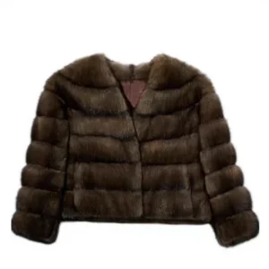 European American Women’s Autumn Winter Rabbit Faux Fur Coat Sable X0017 Dyed Russian Sable V Neck Short Top