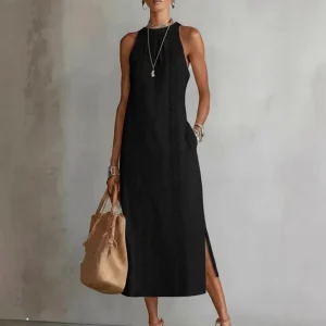 European American Women’s Modest Sexy Cross-border Casual Lace Dress, Multi-Size Maxi Holiday Solid Color Zipper Decoration