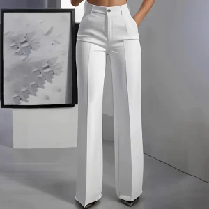 European American Women’s Vintage Fashion Casual High Waist Drape Straight Simple Polyester Pants