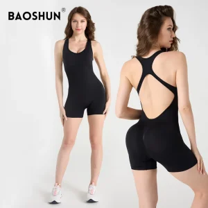 European American style Seamless One in one Yoga Suit For Women Chest Pad Detachable Hollow out Back Breathable Spaghetti Sports