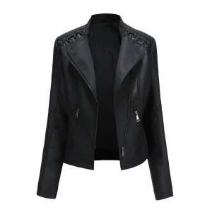 European Style New Spring and Autumn Women’s Short Jacket Slim Fit Thin Leather Jacket Women’s Motorcycle Jacket OEM