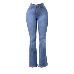 European Women’s Slim High Waist Hip Flared Jeans Spot