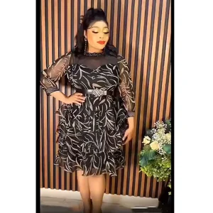 European and American Foreign Trade Dress African Plus Size Women’s Clothing Round Neck Splicing Dress