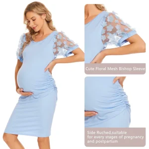 European and American Maternity Wear Floral Patchwork Slim Fit Maternity Dress Long Sleeved Round Neck for Summer