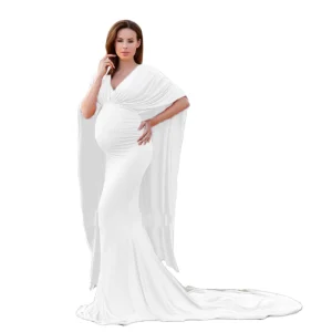 European and American Photography Maternity Wear One line Collar Cape Floor length Dress Maternity Photo Shoot Dress