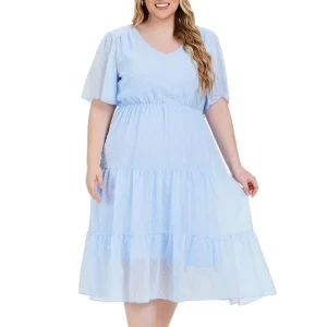 European and American Plus Size Women’s Clothes Summer V Collar Short Sleeve Full Figured Dress
