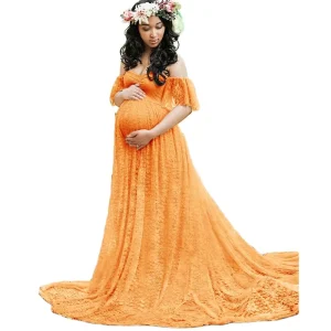 European and American Pregnant Women’s Lace Tail Short sleeved Dress Photography Maternity Wear Flying Sleeve Tube Top Dress