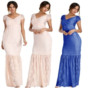 European and American Sexy Maternity Wear Deep V Long Sleeves Lace Tight Tail Dress Studio Photography Maternity Wear