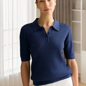 European and American Style Summer Women’s Openwork Casual Knitted Short-sleeved T-shirt Top