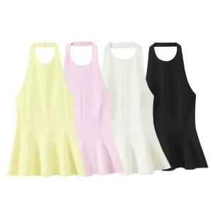 European and American Style Women’s Clothing Versatile Short Skirt Style Hem Halter Neck Round Neck Vest 0661029