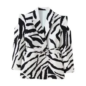 European and American Summer New Women’s Clothing Elegant Simple Waist-cinching Wide Shoulder Blazer 7261