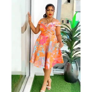 European and American Sweet and Spicy Women’s Deep V Backless Floral Skirt African New Summer Plus Size Dress