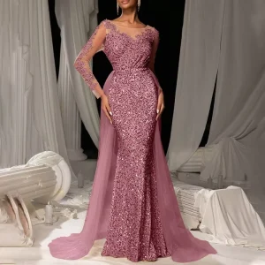 European and American Women’s Ball Dress Long Skirt Elegant Temperament Long Lace Party Evening Dress