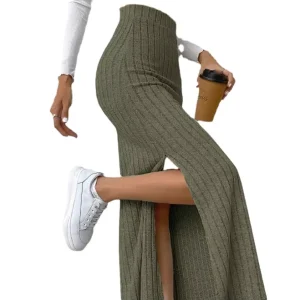 European and American Women’s Spring Summer New High Waist Side Slim Fit Knitted Half Length Skirt