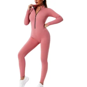 Explosion Women’s Soft Long Sleeves Ribbed Jumpsuits Athletic Zip up Sport Bodysuit Sexy Rompers