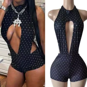 FS18357D Summer Sexy Halter Dot Print Women’s Rompers