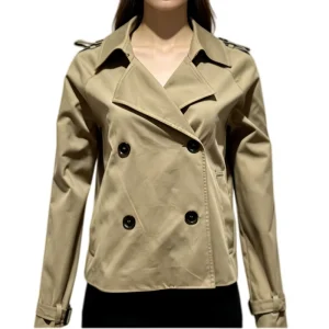 Factory Classic Women Short Trench Jacket Casual Windproof Overcoat Double Breasted Outerwear Spring OEM ODM Supported
