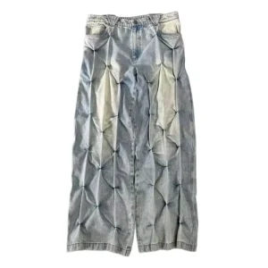 Factory Custom OEM ODM Supplier High Street Heavy duty Designer Retro Style Pleated Denim Pants
