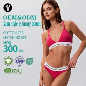 Factory Custom Private Label Padded Printed Womens Bra Briefs Sets Breathable Anti-Bacterial Wire-Free Cotton for Panties Couple
