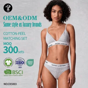 Factory Custom Private Label Printed Women’s Sporty Half Cup Wire-Free Sports Bra Bikini Set Breathable Organic Cotton Underwear