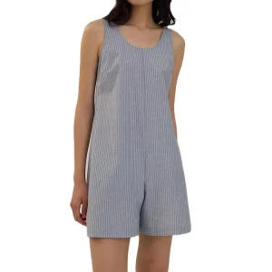 Factory Custom Women’s Sleeveless Short Jumpsuit With Pockets Casual Print Cotton Linen Romper