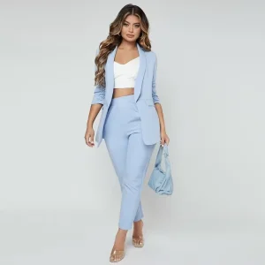 Factory Customized Pure Color Office Lady Blazer Suits Set for Women