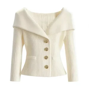 Factory Design Sense Temperament Large Lapel Single breasted Women’s Solid Color Long sleeved Slim Knitted Sweater