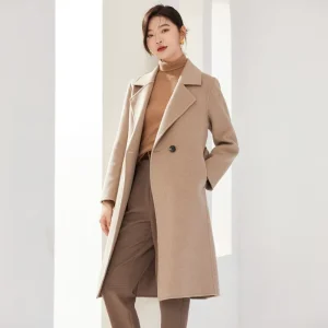 Factory Direct Autumn Winter Women’s 100% Wool Double Faced Double Breasted ELEGANT Fleece Jacket Latest Fashion Shows Your