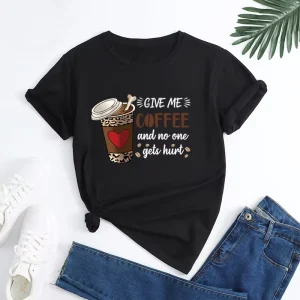 Factory Direct Breathable Casual Women’s Loose Fit Knitted T-shirt Crew Neck Leopard Solid Coffee Letter Graphic Logo Patches