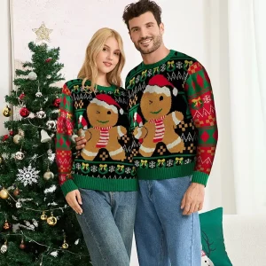 Factory Direct Family Matching Xmas Jumper Cute Jacquard Gingerbread Man Pullover Christmas Sweater