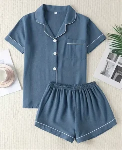 Factory Direct Printed Elastic Waist Casual Short Sleeved Lapel Two piece Set for Women’s Sleepwear Suitable for Sleeping Set