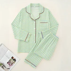 Factory Direct Printed Elastic Waistband Casual Long Sleeved Lapel Two-piece Set for Women’s Sleepwear Suitable for Sleeping Set