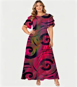 Factory Direct Sales Retro Tropical Flower Printed Women’s Custom-Made Plus-Size Floor-Length Milk Dress
