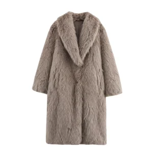Factory Direct Sales Women Coats Outwears Modest Winter Jackets Long Big Collar Fluffy Faux Fur Trench Coats for Ladies Women