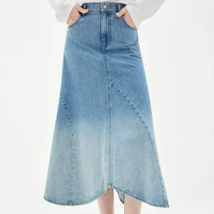 Factory Direct Sales Women’s Retro Denim Midi Skirt with Fishtail Design