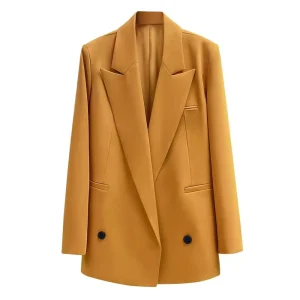 Factory Direct Straight Casual Long Sleeve V Neck Placket Buttonless Solid Color Worsted Knitted Anti Wrinkle Women’s Blazer