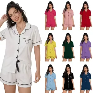 Factory European American Style Women’s Summer Loungewear Set Breathable Polyester Spandex Short Sleeve Homewear Pijamas Mujer