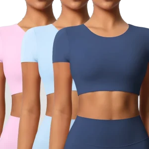 Factory High Quality Women’s Cropped Sports Top Naked Skin Breathable Short Sleeve Yoga T Shirt for Fitness Workout