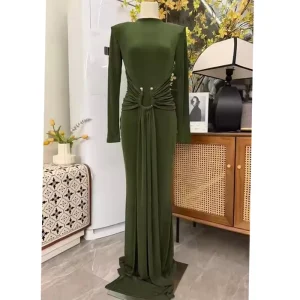 Factory New Fashion Bodycon Knitted Dress Autumn Solid Long Sleeve Draped Pleated Slim Elegant Dress Women’s Clothing